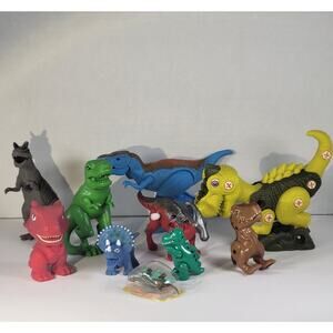 Assorted Dinosaur Toy Figures, Lot of 10, Mixed Types and Brands